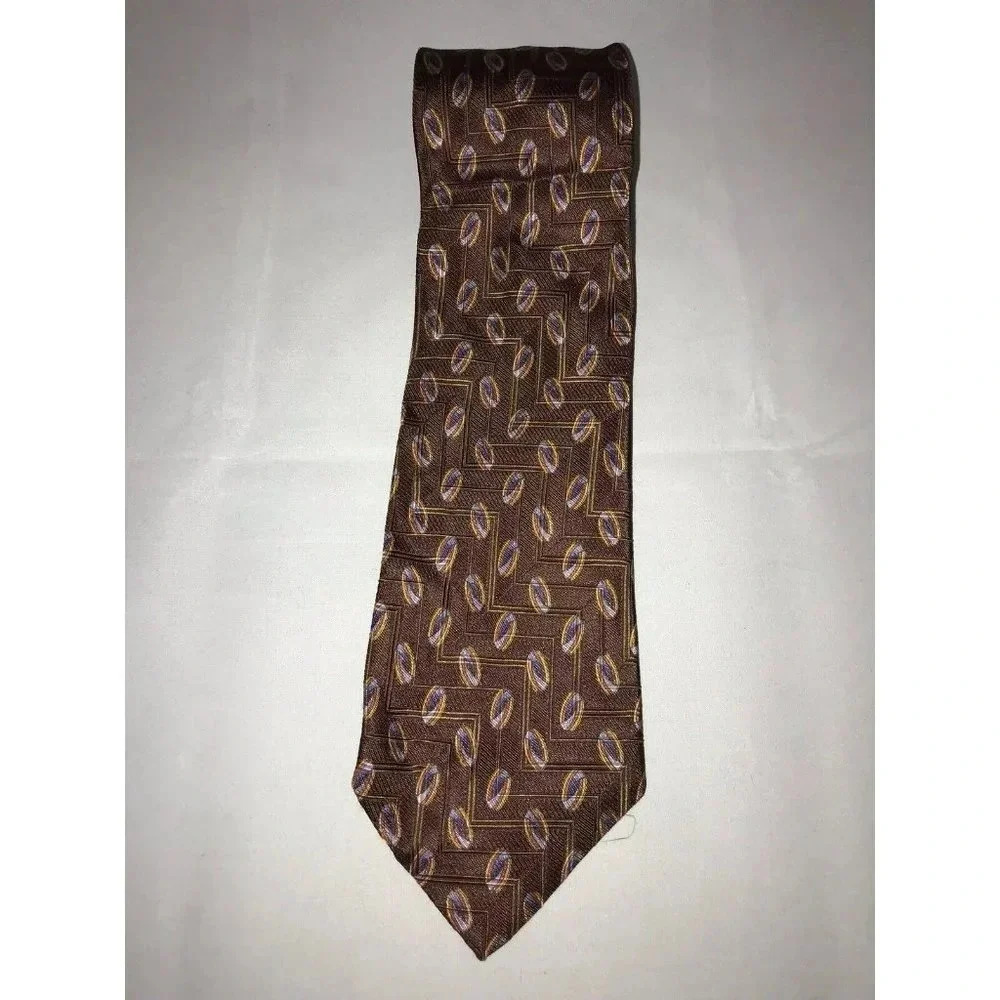 Ermenegildo Zegna Brown Abstract Circular Geometric 100% Silk Classic Neck Tie